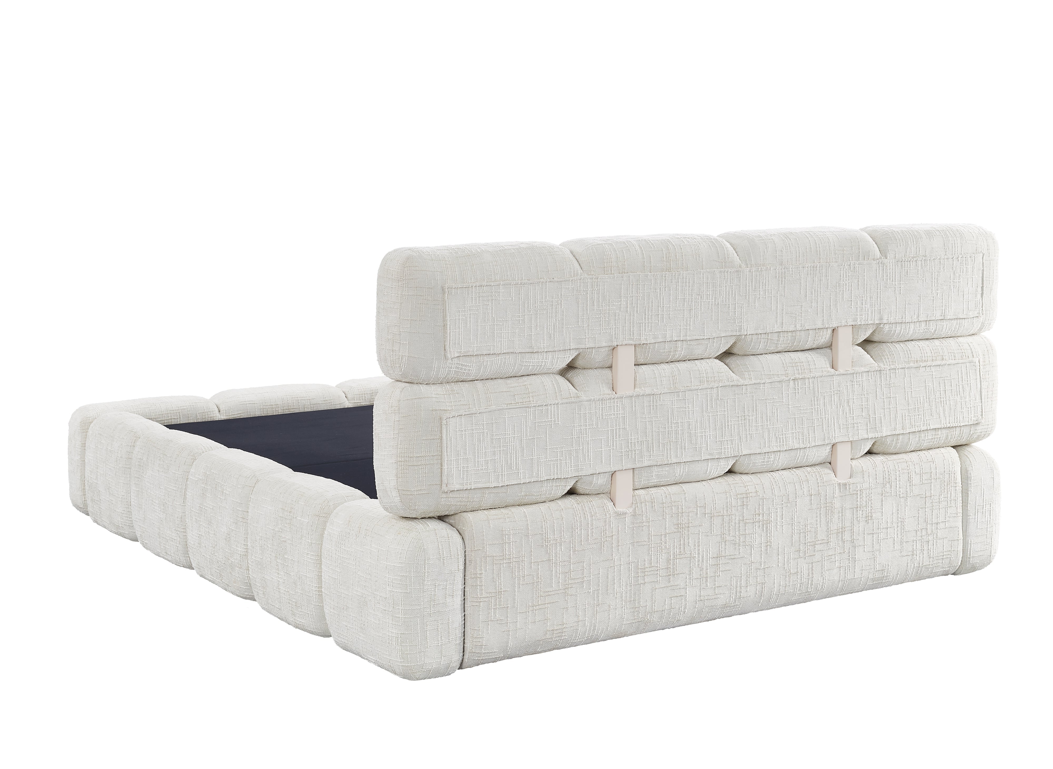 Lit coffre en velours chiné beige 140x190 cm BUBBLE