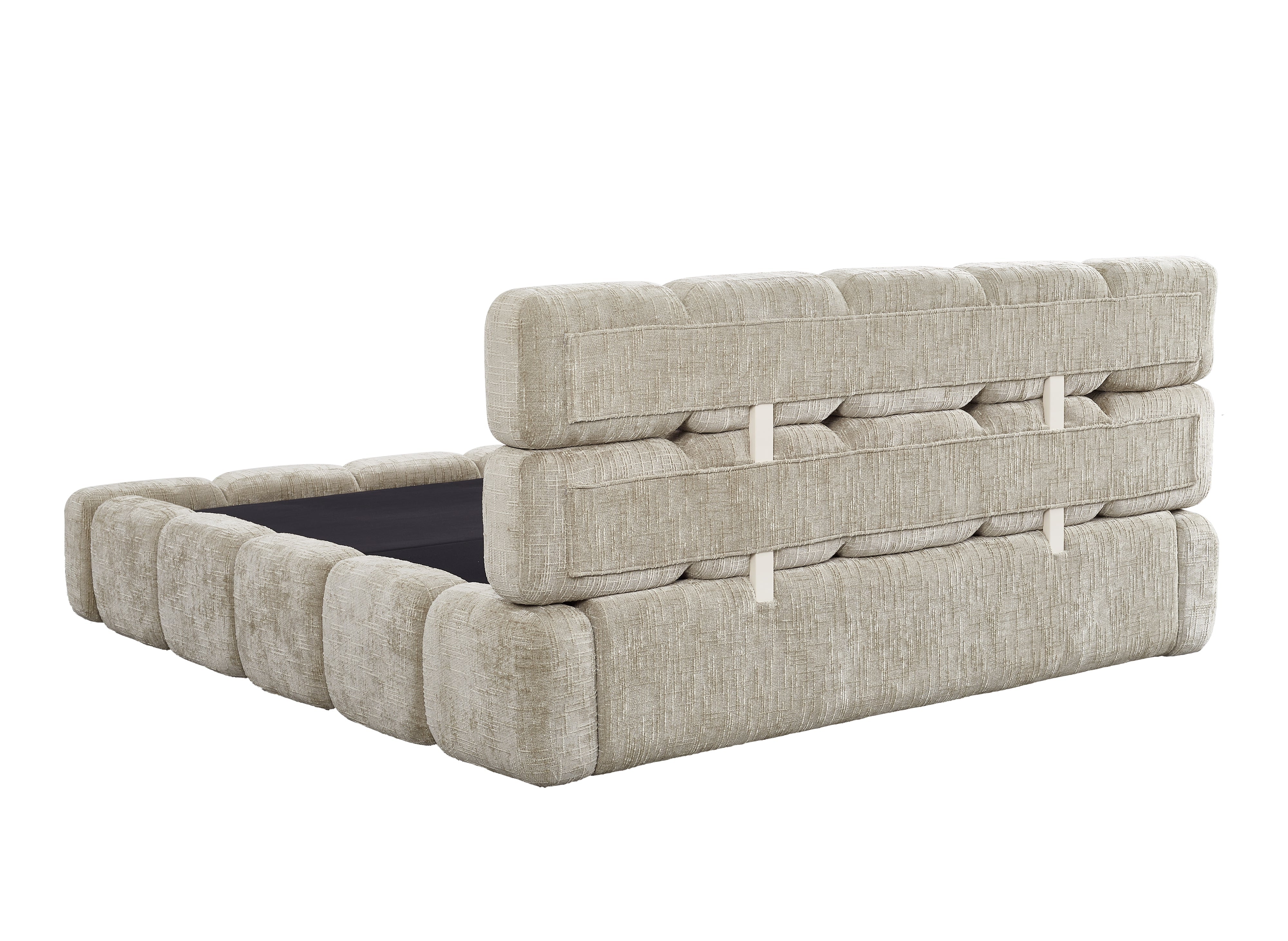 Lit coffre en velours chiné taupe 180x200 cm BUBBLE