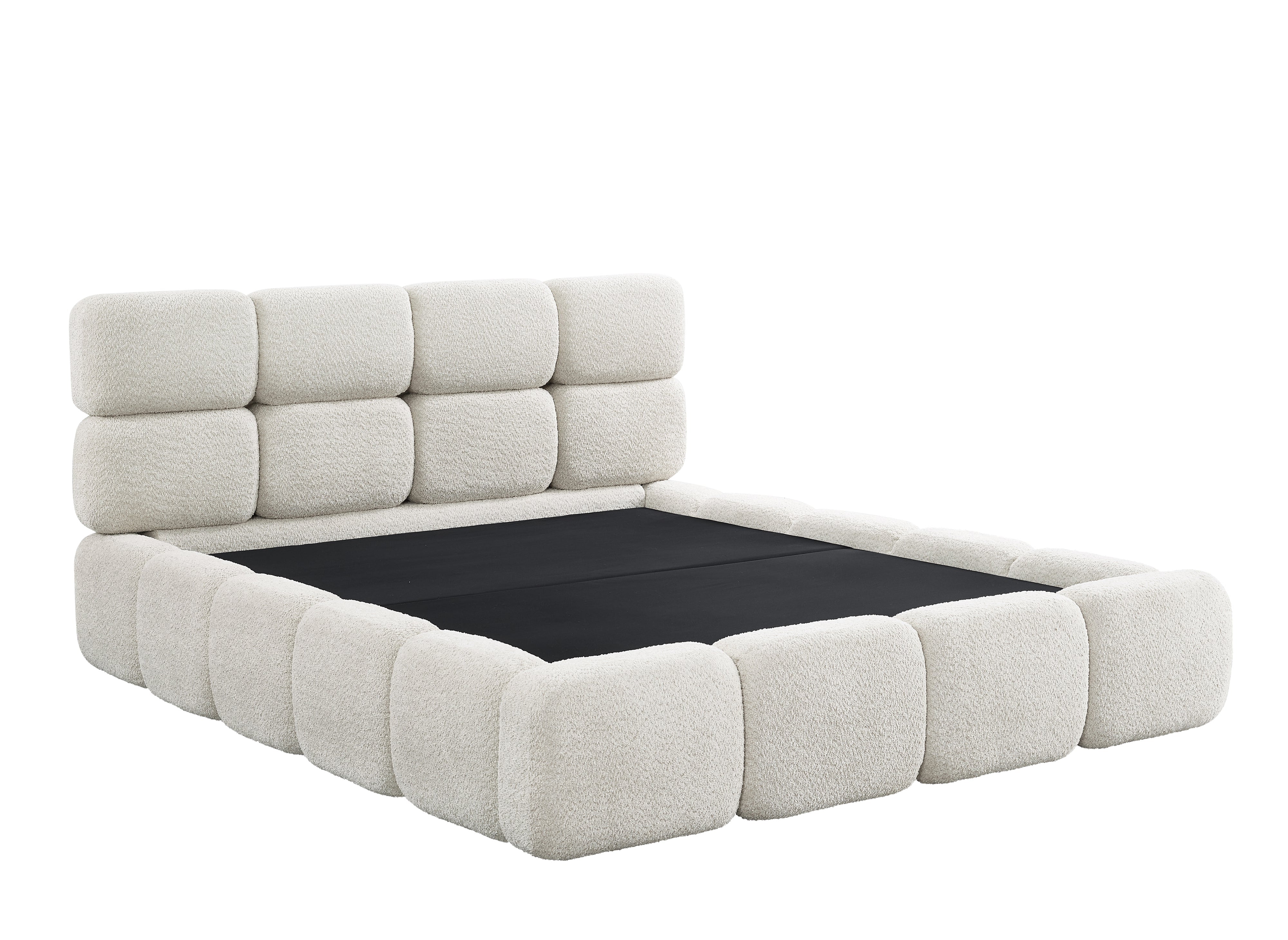 Lit coffre en tissu bouclette beige 160x200 cm BUBBLE