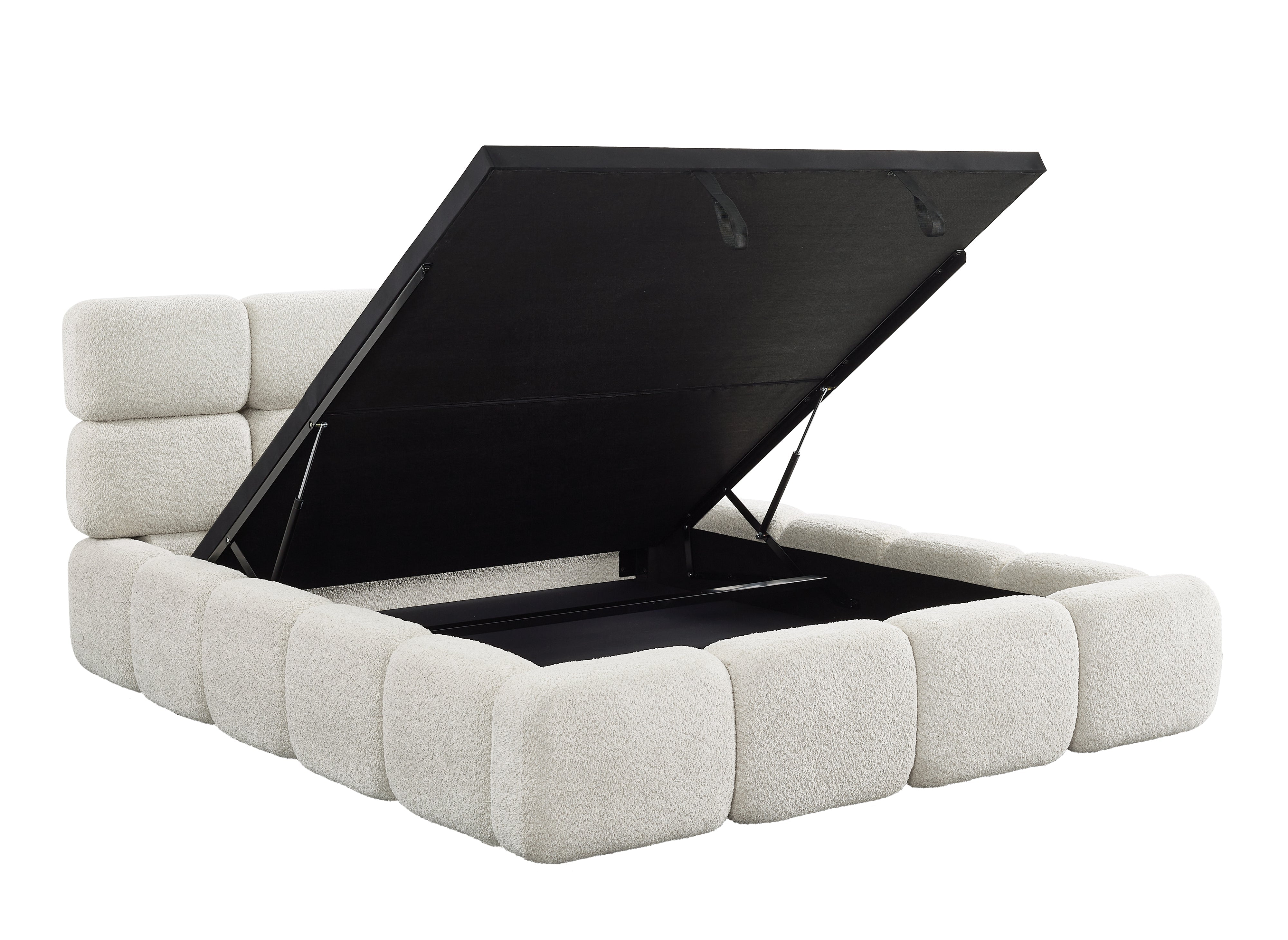 Lit coffre en tissu bouclette beige 160x200 cm BUBBLE