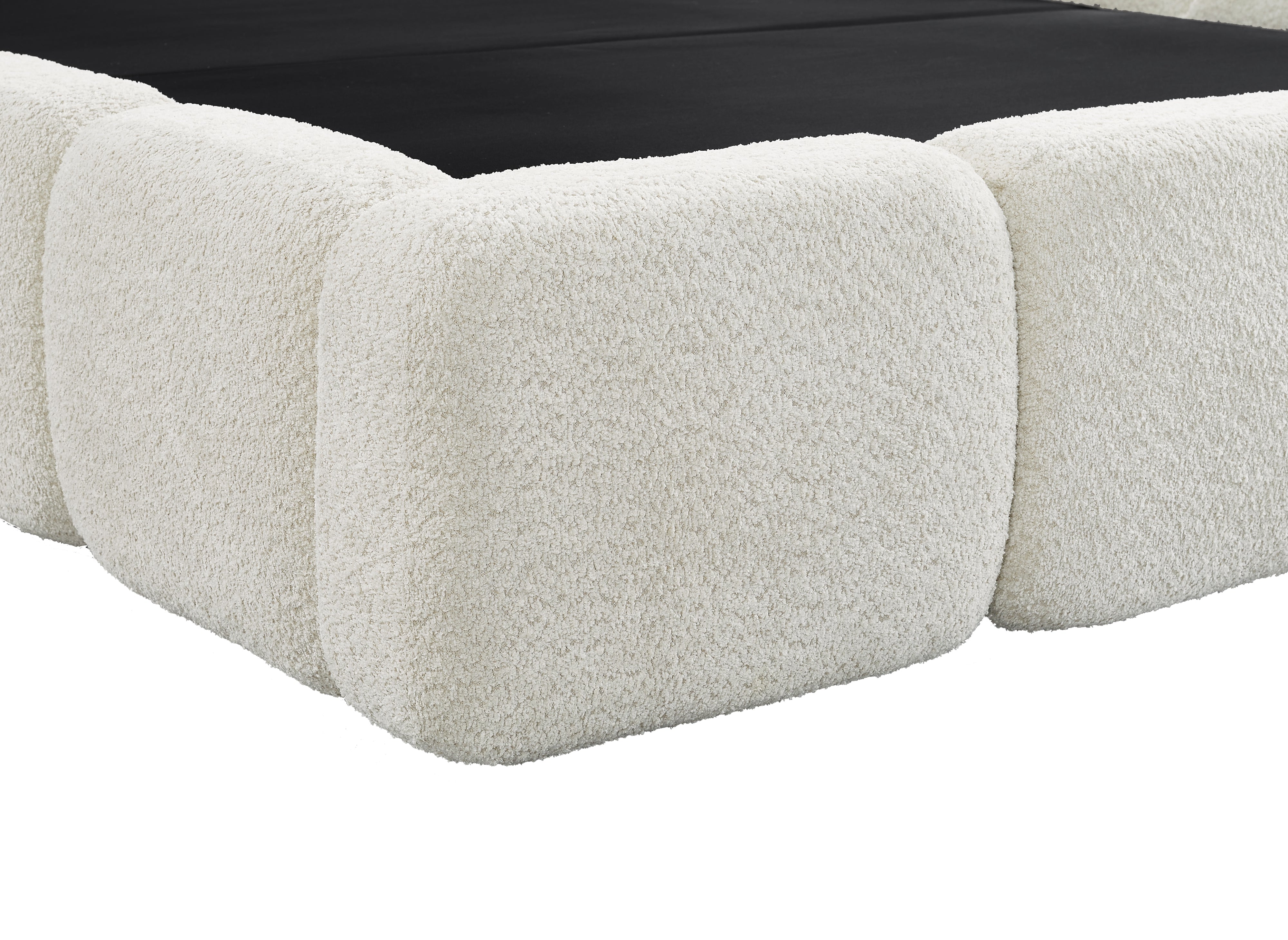 Lit coffre en tissu bouclette beige 140x190 cm BUBBLE