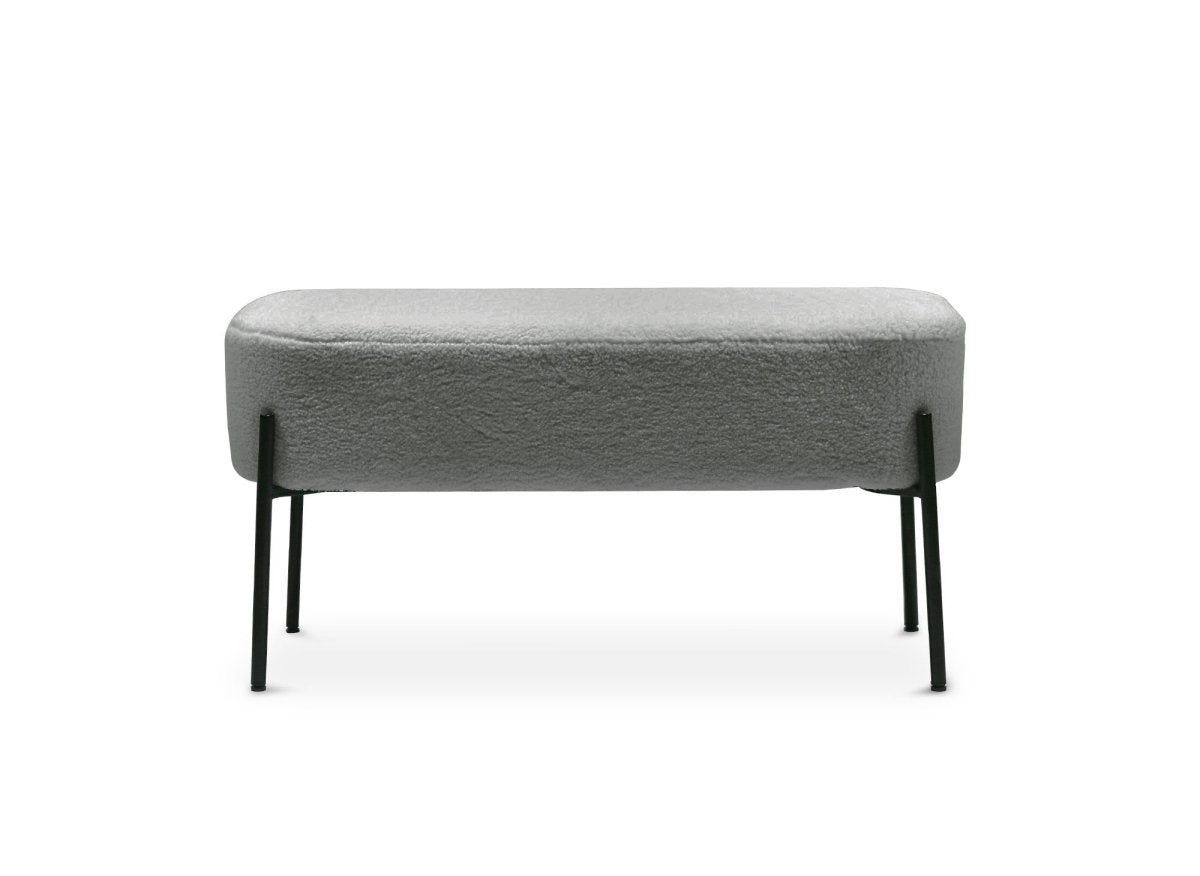 Banquette en tissu effet peau de mouton gris et pieds en métal noir LEYAN - DécoInParis