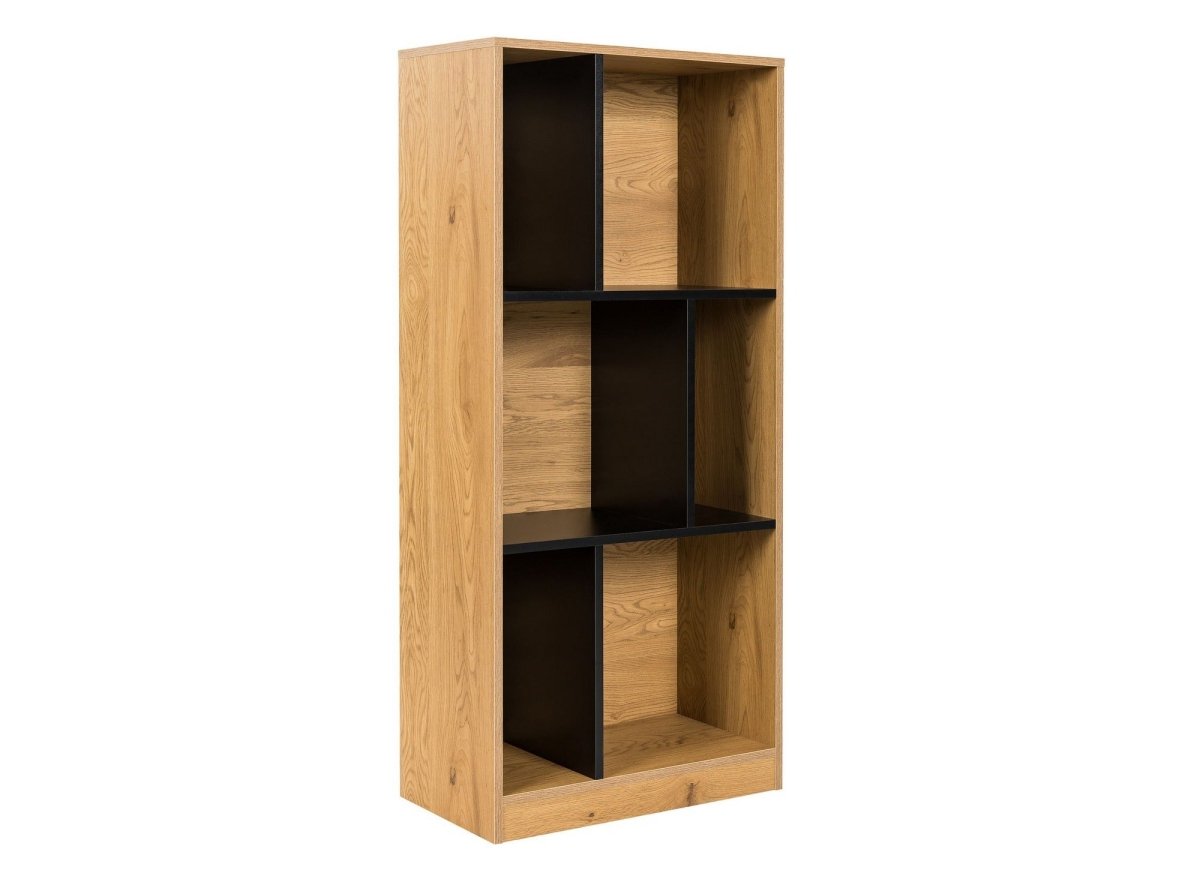 Bibliothèque design en bois noir et chêne 6 niches OFELIA - DécoInParis