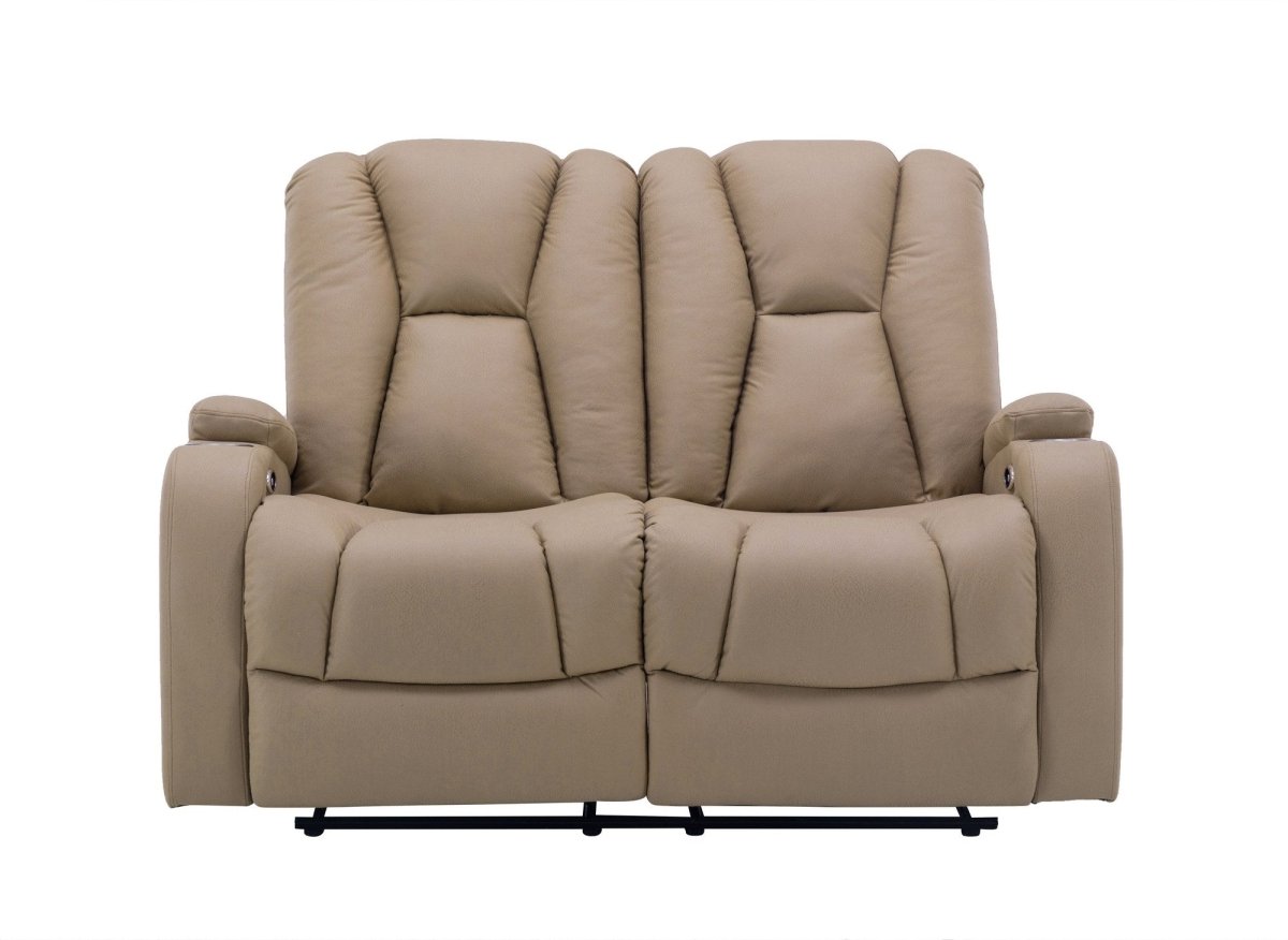 Canapé 2 places relax électrique en tissu microfibre beige EL CLARENCE - DécoInParis