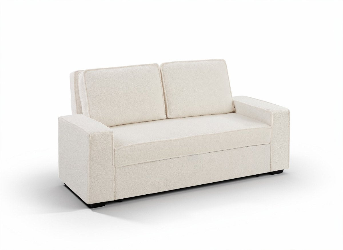 Canapé 3 places convertible en tissu bouclette écru JAMES - DécoInParis
