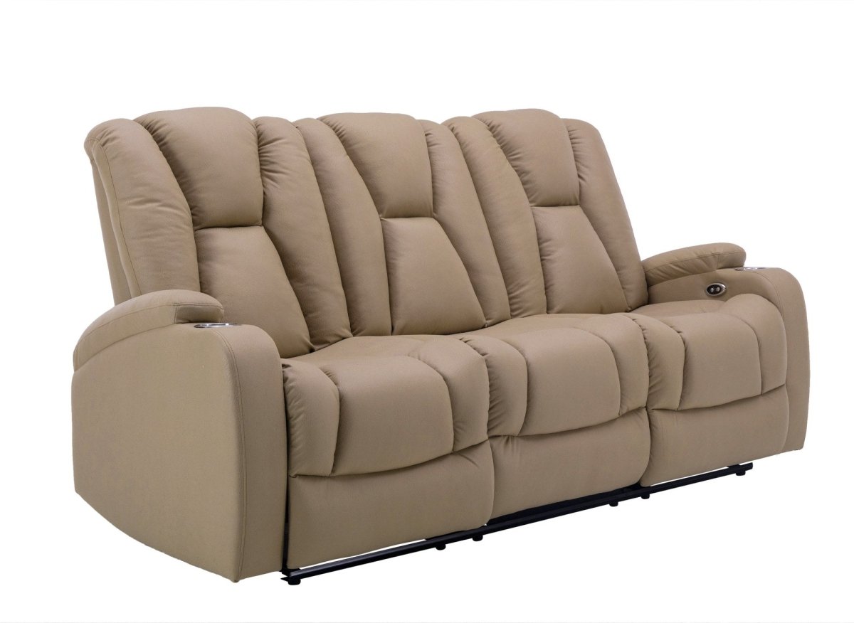 Canapé 3 places relax électrique en tissu microfibre beige EL CLARENCE - DécoInParis
