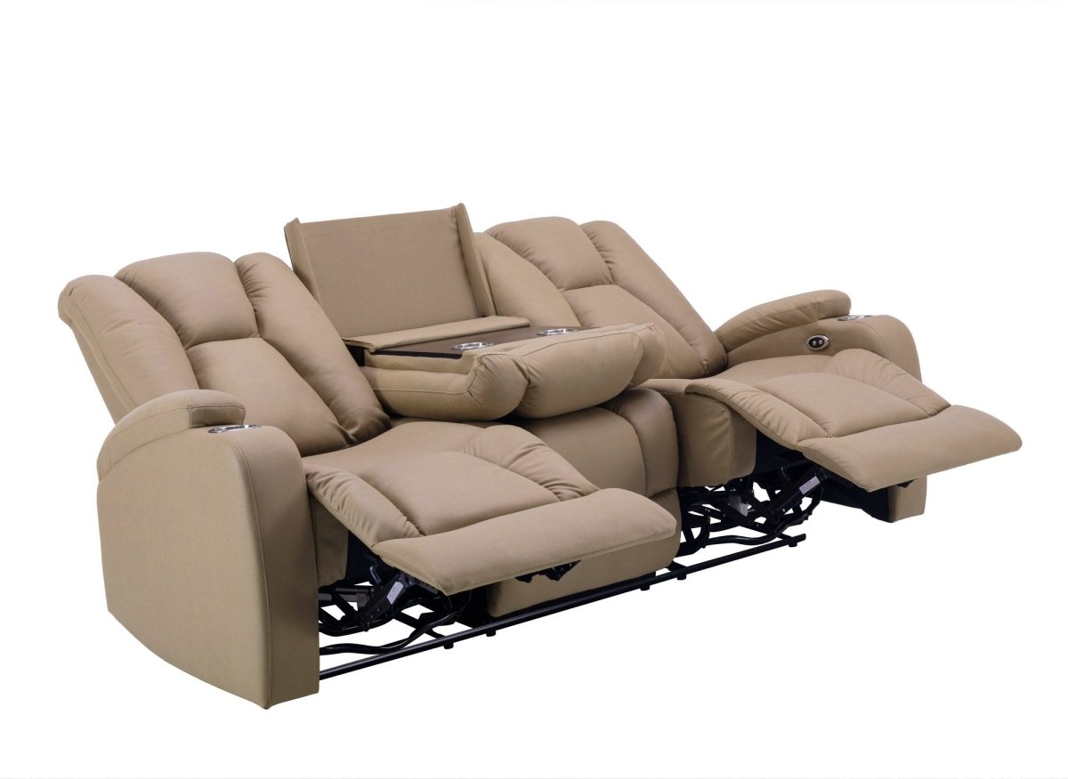 Canapé 3 places relax électrique en tissu microfibre beige EL CLARENCE - DécoInParis