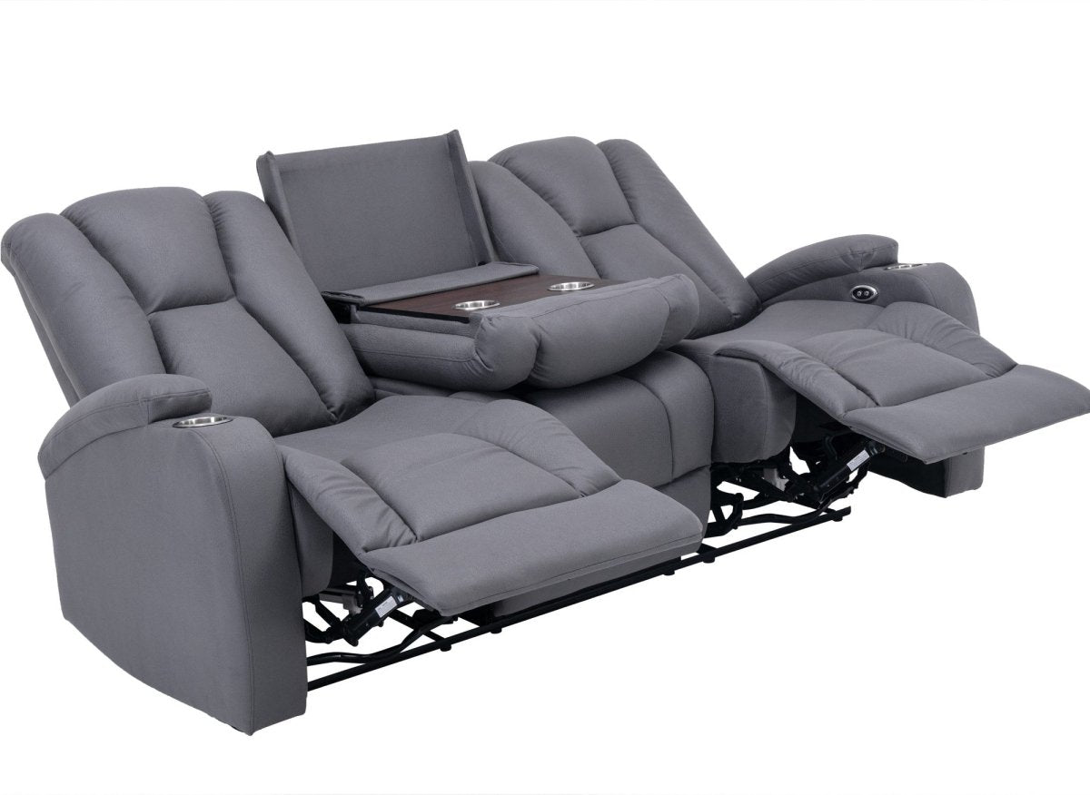 Canapé 3 places relax électrique en tissu microfibre gris EL CLARENCE - DécoInParis