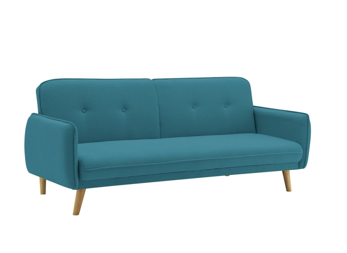 Canapé clic clac en tissu bleu avec pieds en bois NATAL - DécoInParis