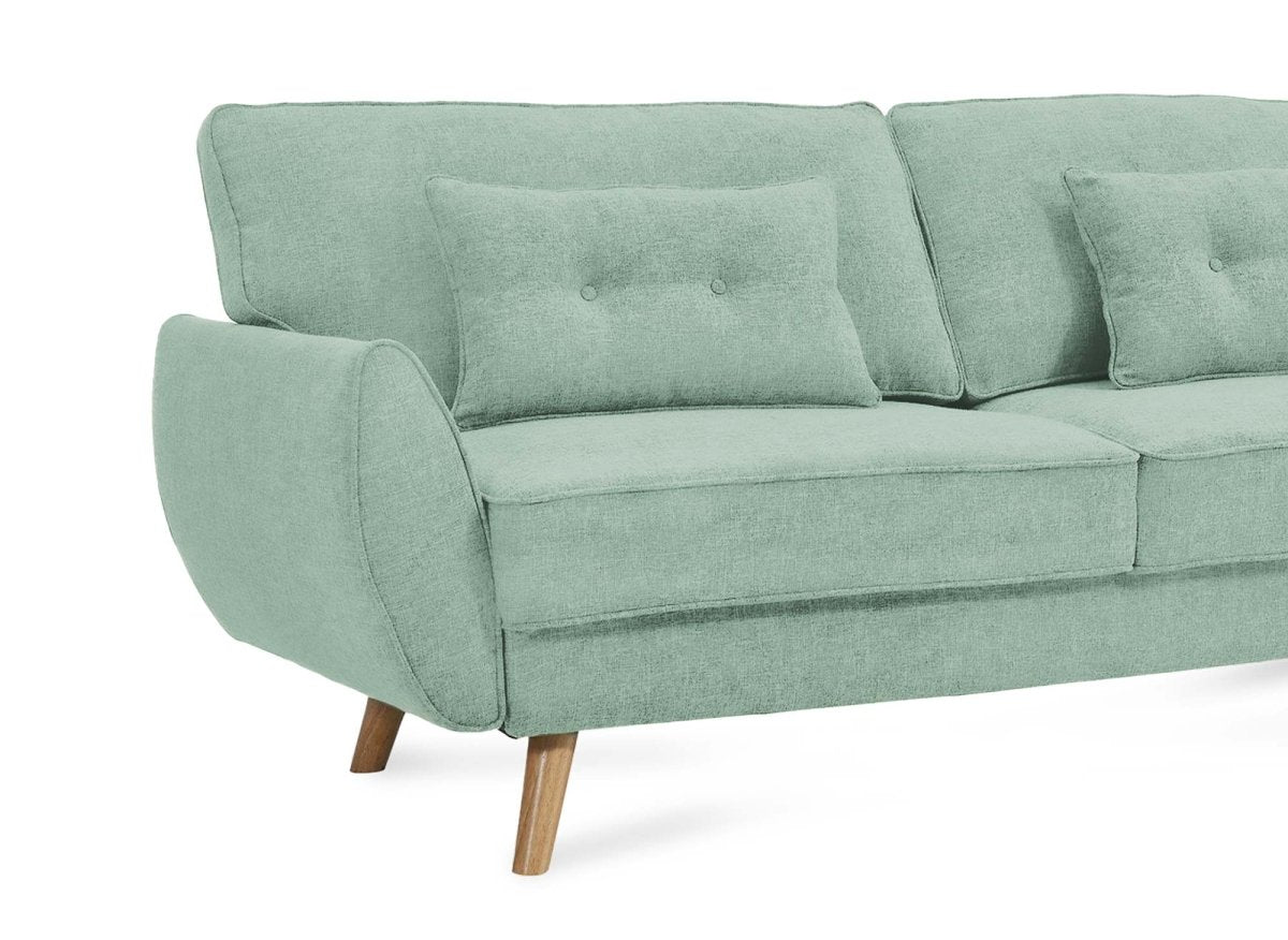 Canapé clic clac en tissu vert d'eau avec pieds en bois PANAMA - DécoInParis