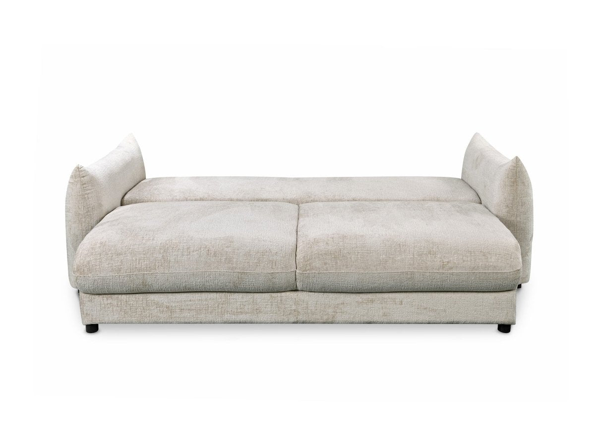 Canapé convertible 3 places avec coffre en velours chiné beige COLBY - DécoInParis