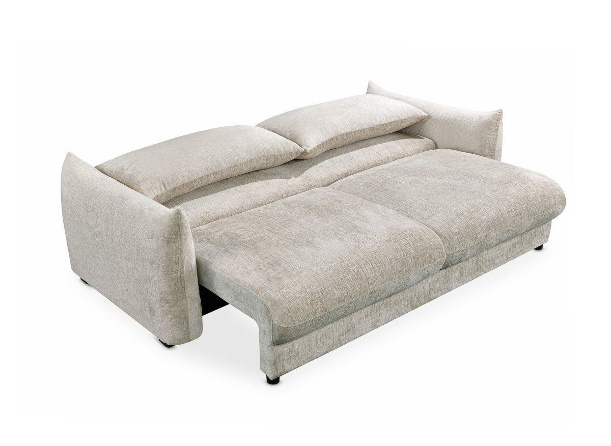 Canapé convertible 3 places avec coffre en velours chiné beige COLBY - DécoInParis