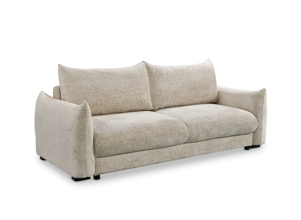 Canapé convertible 3 places avec coffre en velours chiné beige COLBY - DécoInParis