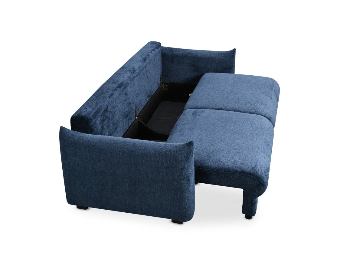 Canapé convertible 3 places avec coffre en velours chiné bleu COLBY - DécoInParis