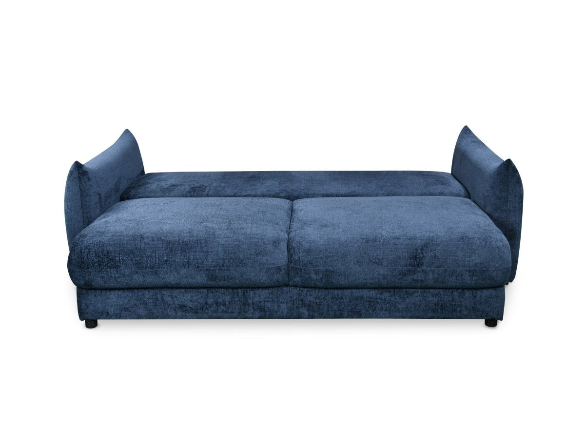 Canapé convertible 3 places avec coffre en velours chiné bleu COLBY - DécoInParis