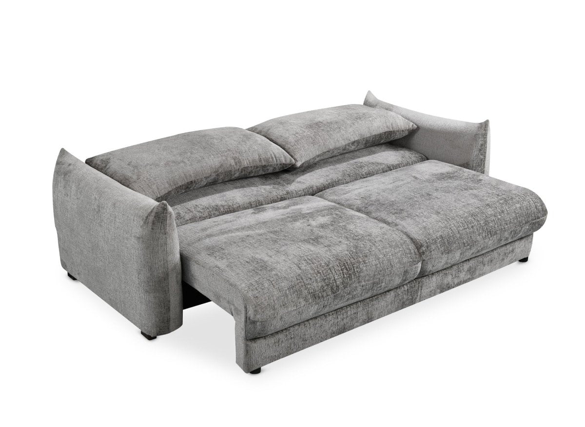 Canapé convertible 3 places avec coffre en velours chiné gris COLBY - DécoInParis