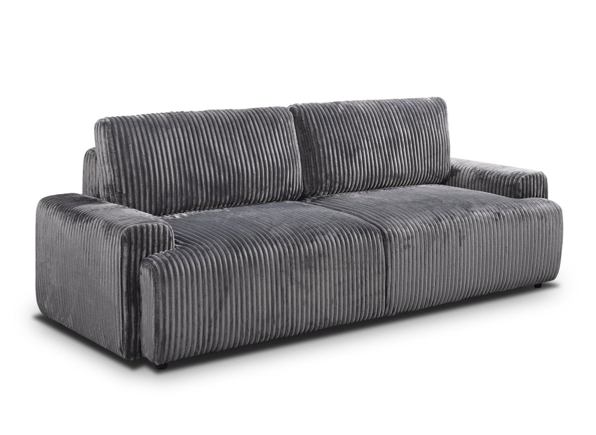 Canapé convertible 3 places avec coffre en velours côtelé épais gris MILO - DécoInParis