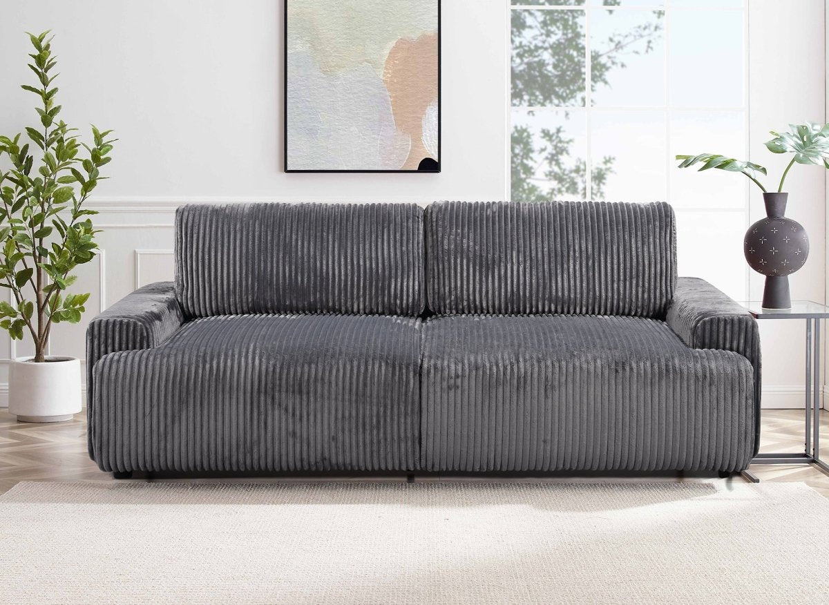 Canapé convertible 3 places avec coffre en velours côtelé épais gris MILO - DécoInParis