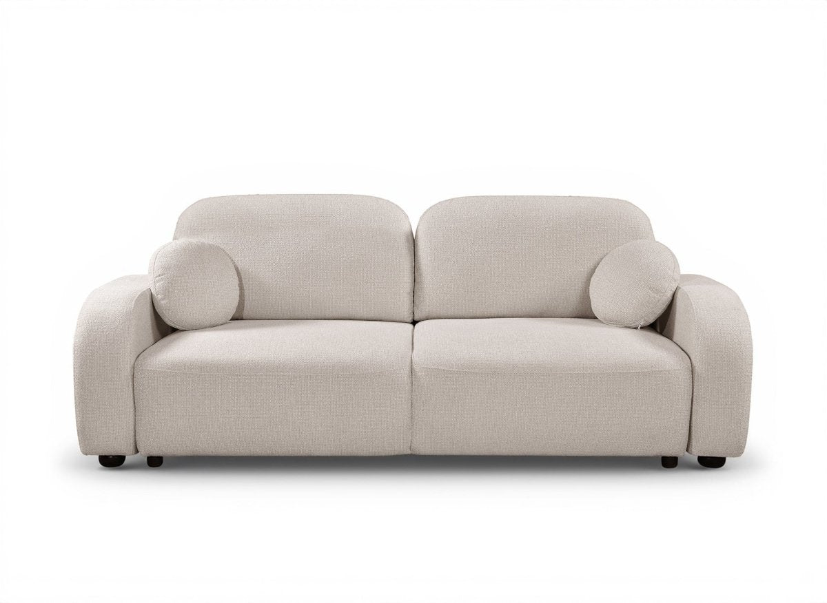 Canapé convertible 3 places en tissu bouclette beige MAYORA - DécoInParis