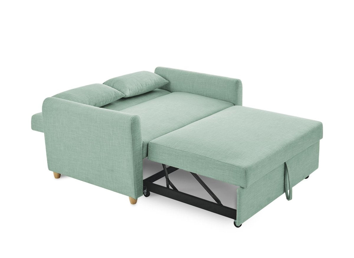 Canapé convertible 3 places en tissu vert d'eau KALAYA - DécoInParis