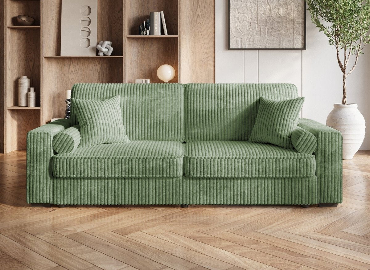 Canapé convertible 3 places en velours côtelé épais vert ALINE - DécoInParis