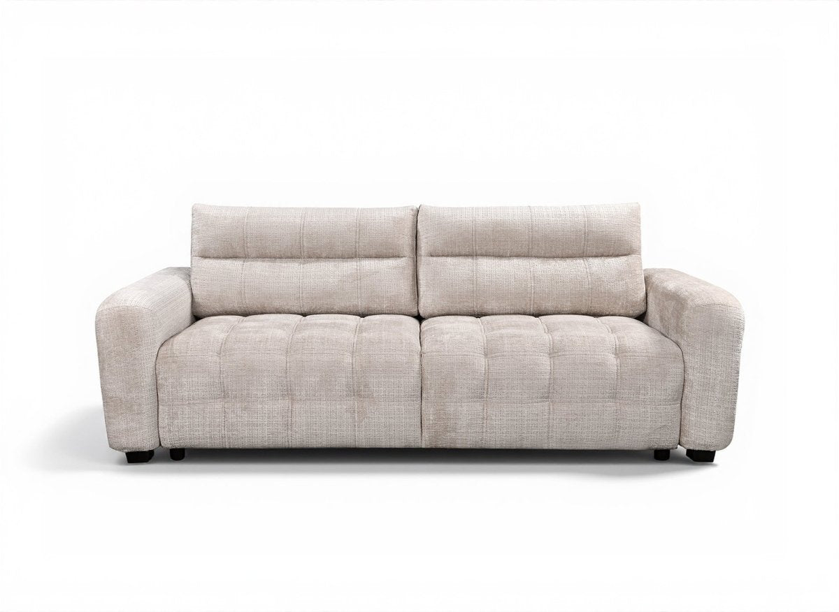 Canapé convertible avec coffre 3 places en velours chiné beige RALYA - DécoInParis