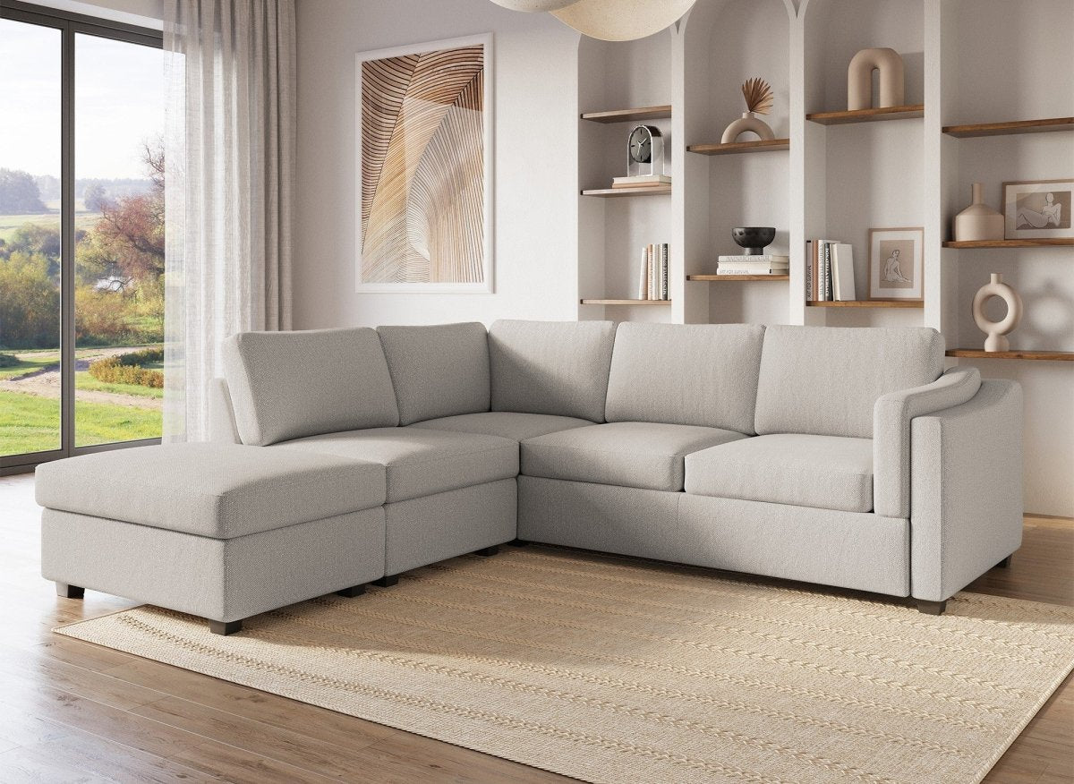 Canapé convertible avec coffre en tissu beige BARNEY - Angle gauche - DécoInParis