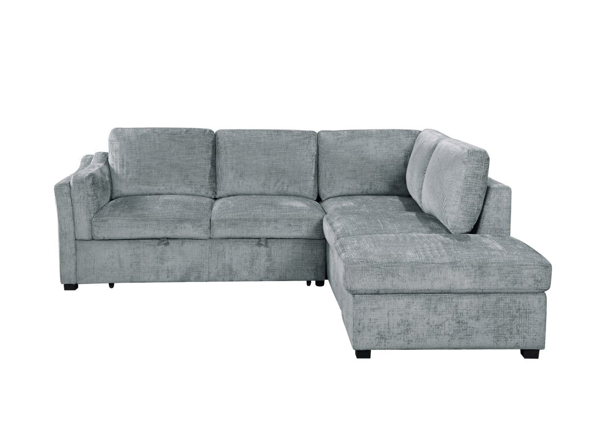 Canapé convertible avec coffre en velours chiné gris BARNEY - Angle droit - DécoInParis