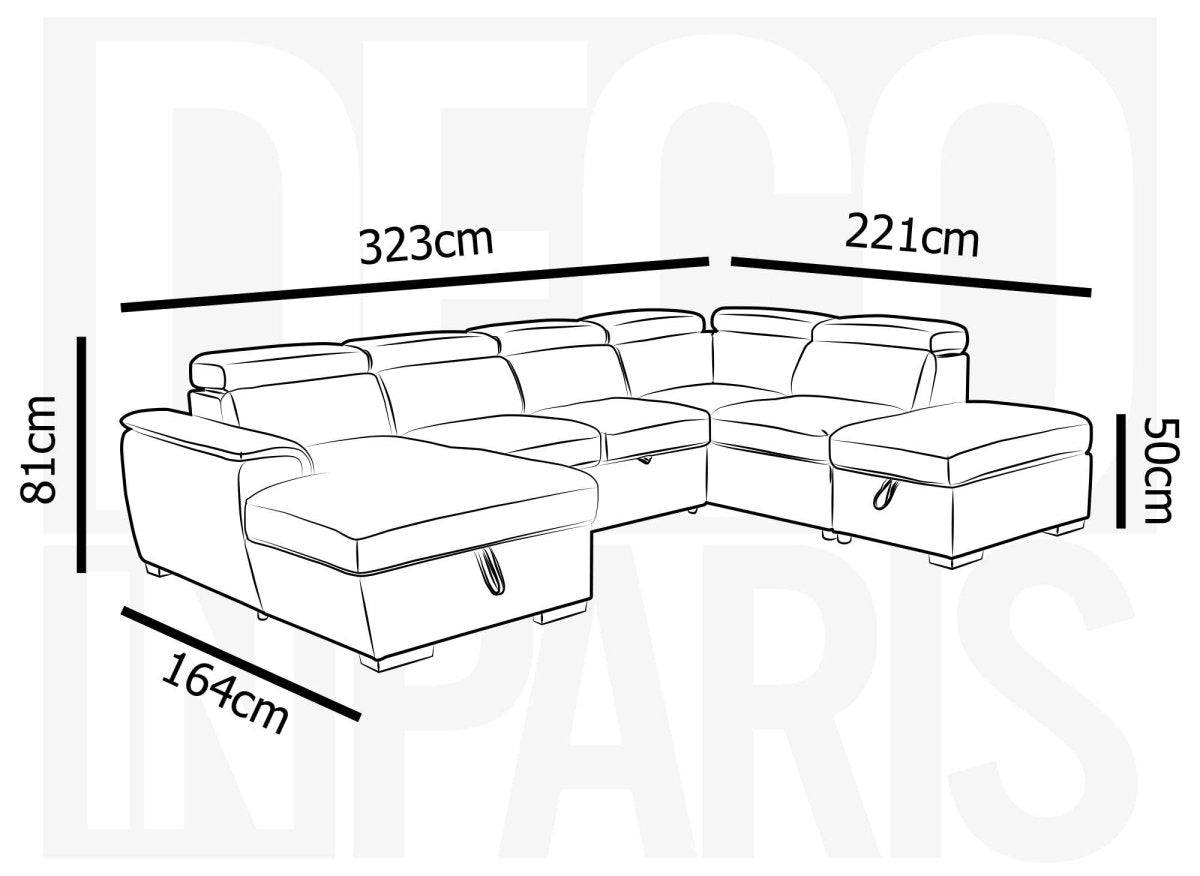 Canapé convertible et panoramique avec coffre de rangement en tissu beige OLIVER - Angle Gauche - DécoInParis