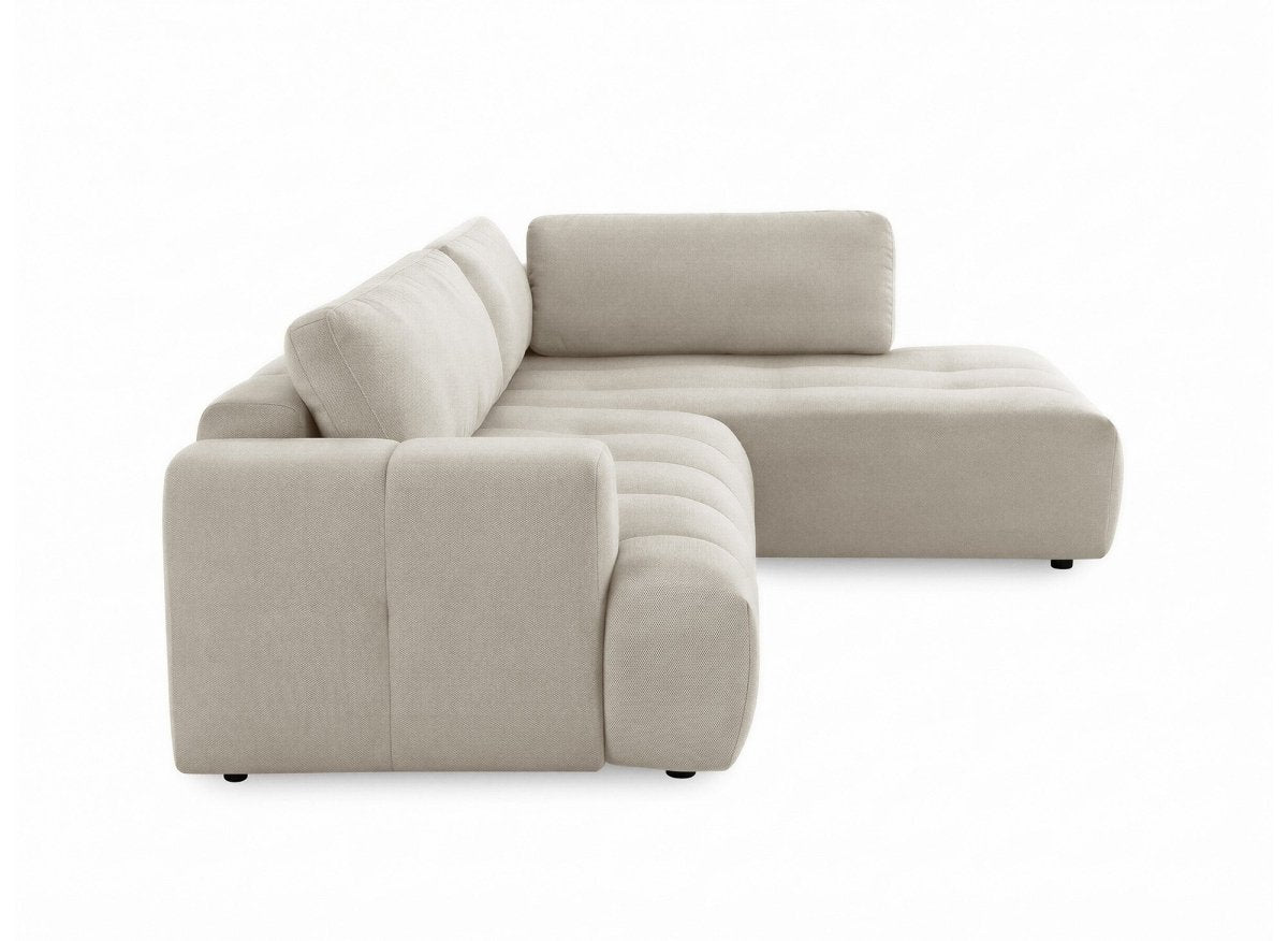 Canapé d'angle convertible avec coffre en tissu beige HAVEN - Angle droit - DécoInParis