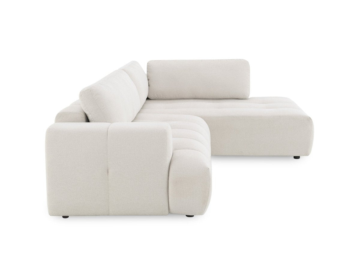 Canapé d'angle convertible avec coffre en tissu beige HAVEN - Angle droit - DécoInParis