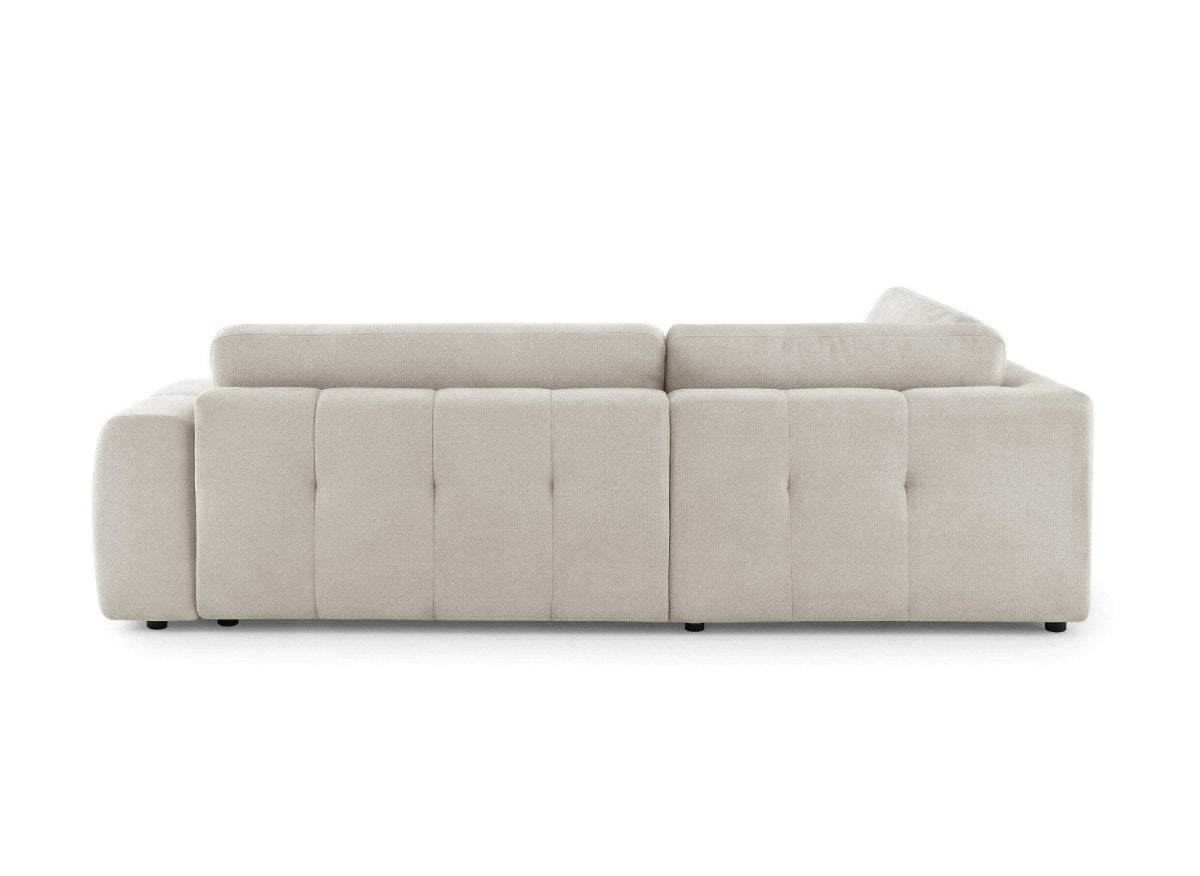 Canapé d'angle convertible avec coffre en tissu beige HAVEN - Angle gauche - DécoInParis