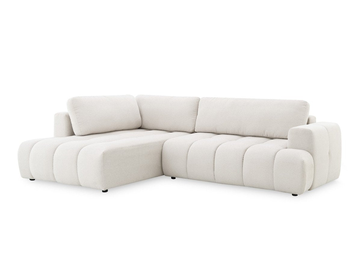 Canapé d'angle convertible avec coffre en tissu beige HAVEN - Angle gauche - DécoInParis