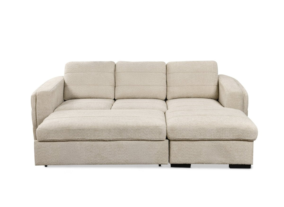 Canapé d'angle convertible avec coffre en tissu bouclette beige CALANDRA - Angle droit - DécoInParis