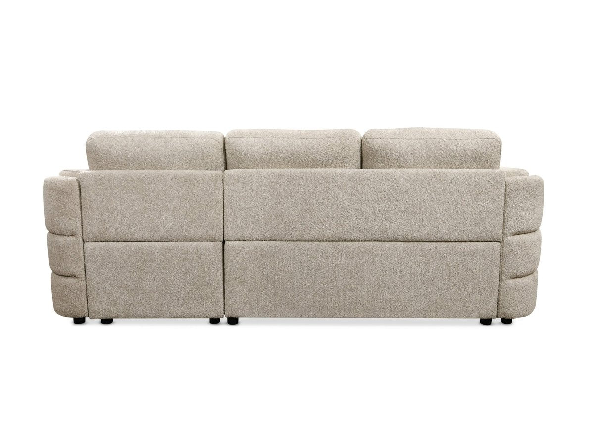 Canapé d'angle convertible avec coffre en tissu bouclette beige CALANDRA - Angle droit - DécoInParis