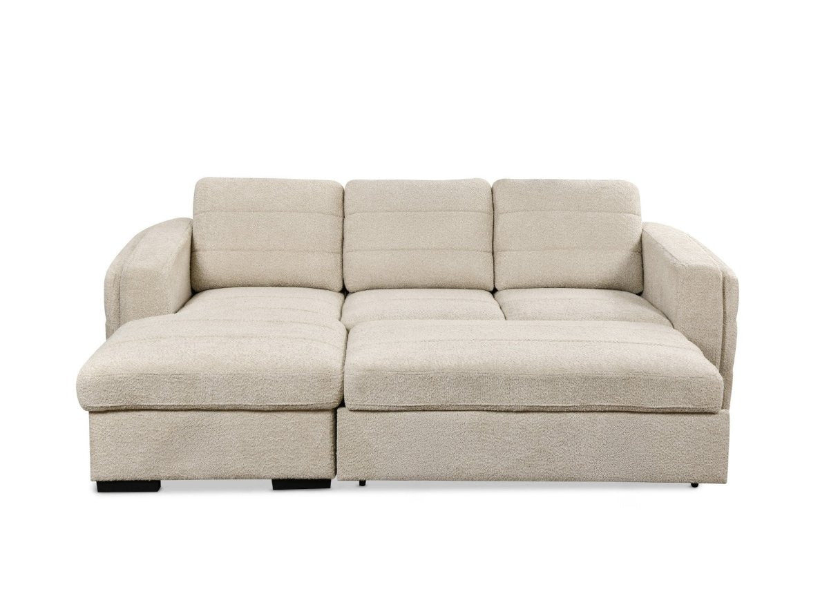 Canapé d'angle convertible avec coffre en tissu bouclette beige CALANDRA - Angle gauche - DécoInParis