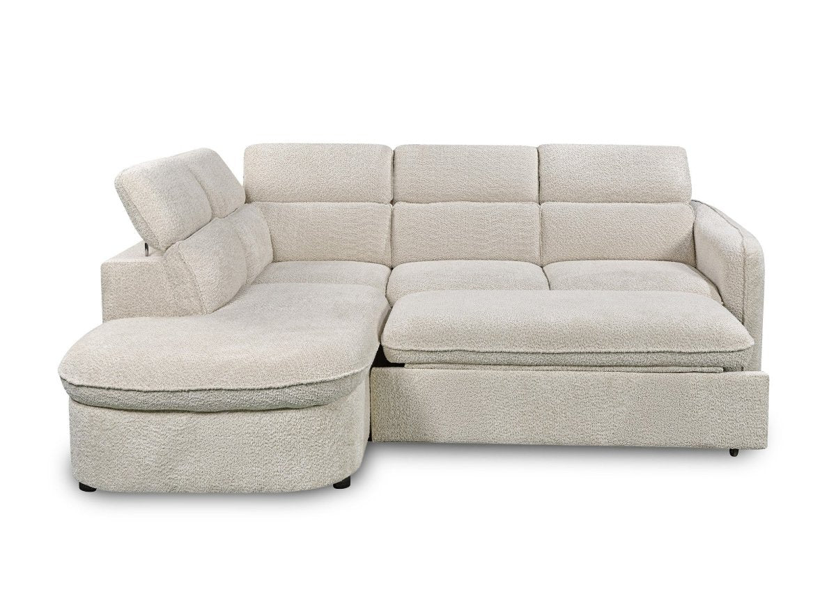 Canapé d'angle convertible avec coffre en tissu bouclette écru BAYA - angle gauche - DécoInParis