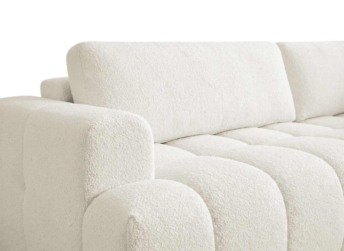 Canapé d'angle convertible avec coffre en tissu bouclette écru HAVEN - Angle droit - DécoInParis