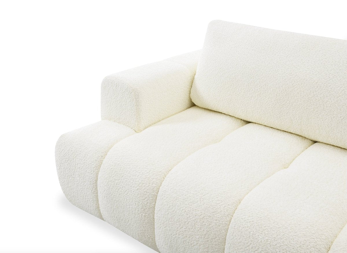 Canapé d'angle convertible avec coffre en tissu bouclette écru HAVEN - Angle droit - DécoInParis