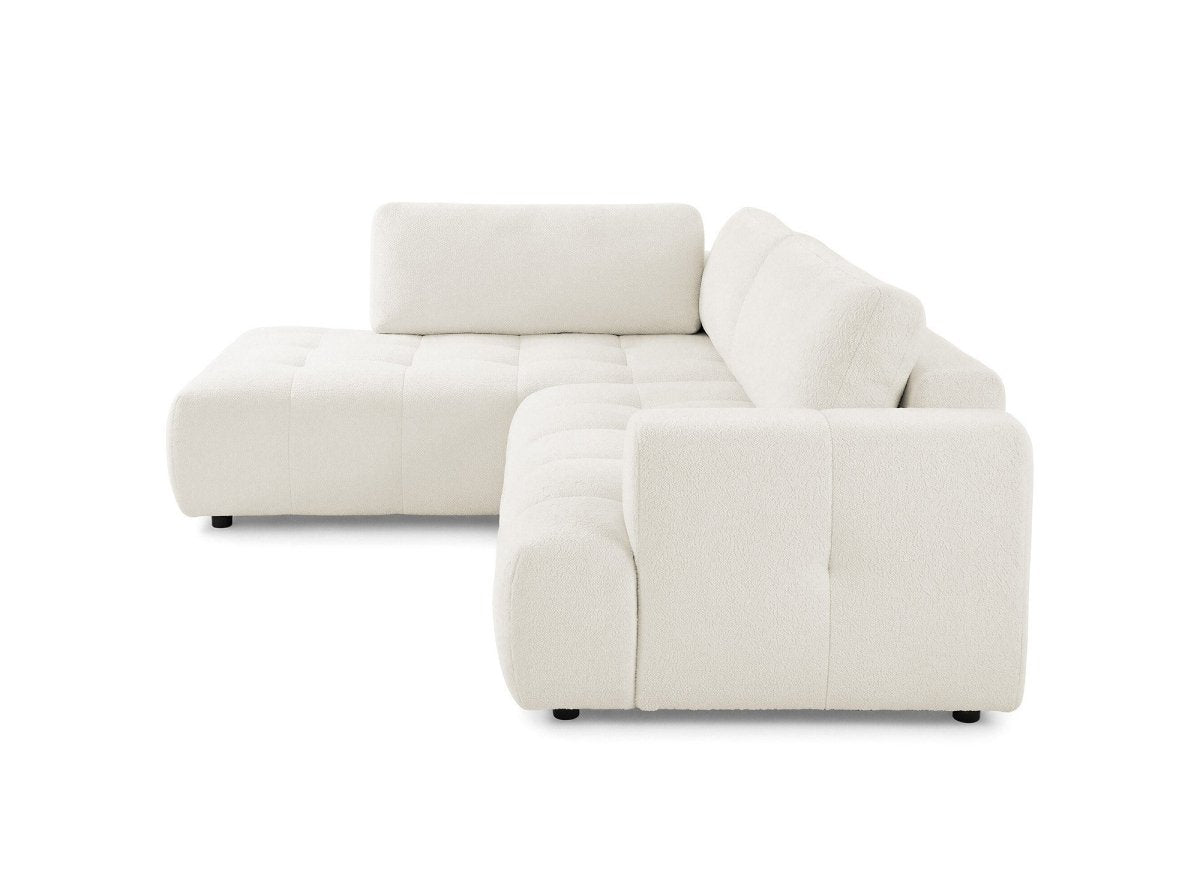 Canapé d'angle convertible avec coffre en tissu bouclette écru HAVEN - Angle gauche - DécoInParis
