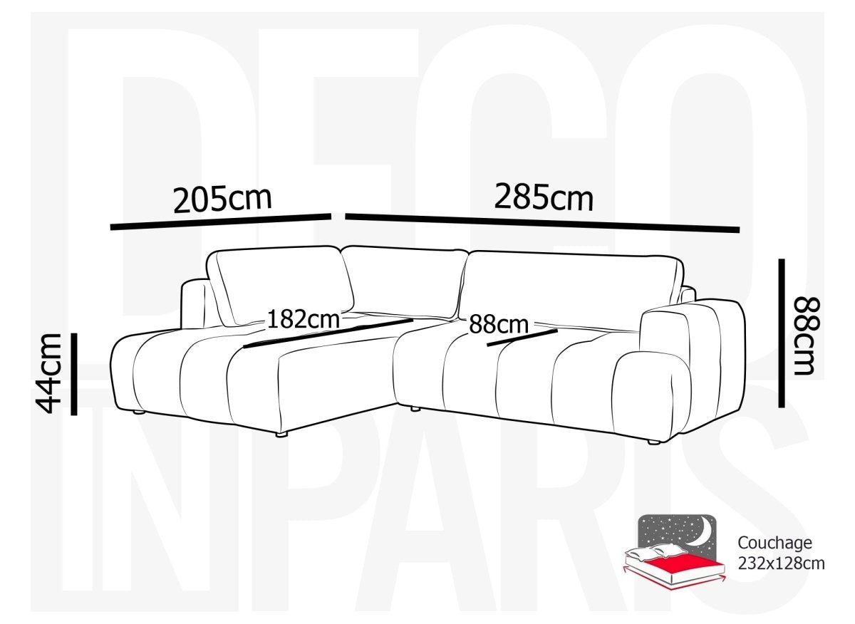 Canapé d'angle convertible avec coffre en tissu bouclette écru HAVEN - Angle gauche - DécoInParis