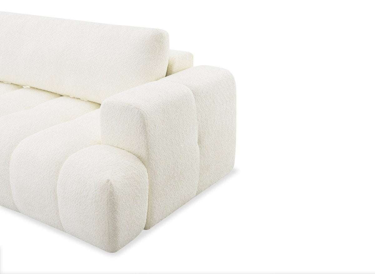 Canapé d'angle convertible avec coffre en tissu bouclette écru HAVEN - Angle gauche - DécoInParis