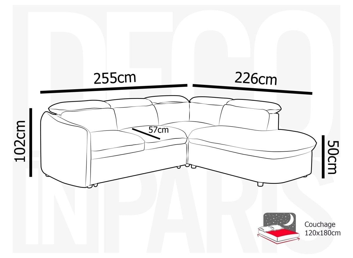 Canapé d'angle convertible avec coffre en tissu bouclette gris BAYA - angle droit - DécoInParis