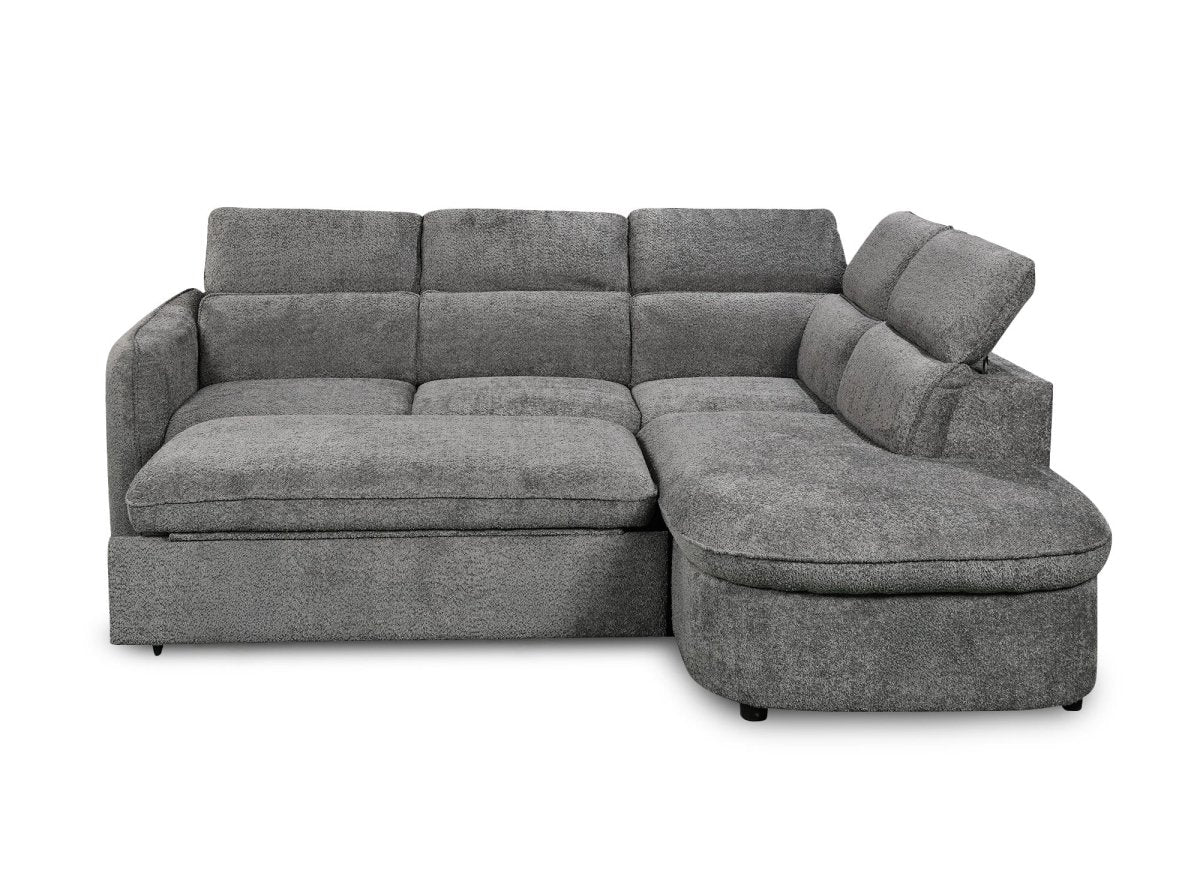 Canapé d'angle convertible avec coffre en tissu bouclette gris BAYA - angle droit - DécoInParis