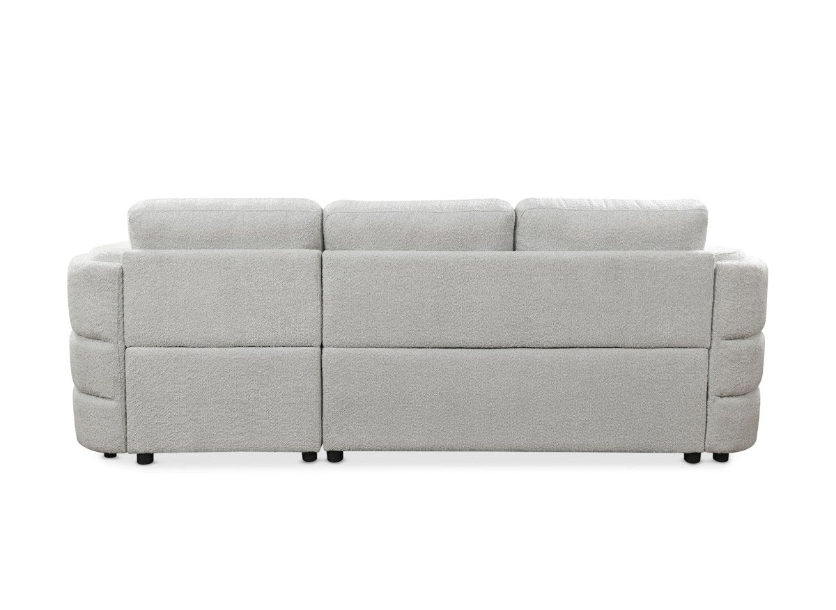 Canapé d'angle convertible avec coffre en tissu bouclette gris clair CALANDRA - Angle droit - DécoInParis