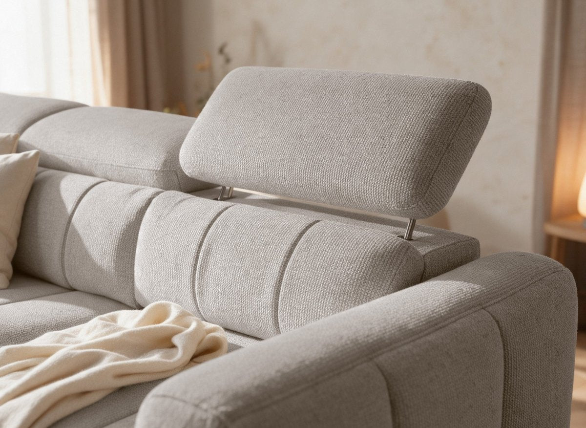 Canapé d'angle convertible avec coffre en tissu bouclette taupe NAOMI -Angle gauche - DécoInParis