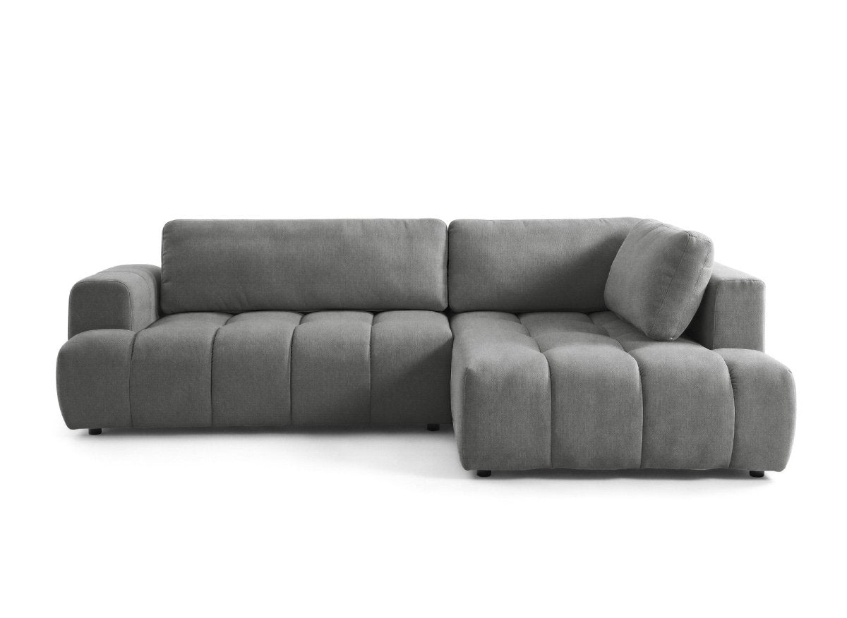 Canapé d'angle convertible avec coffre en tissu gris HAVEN - Angle droit - DécoInParis