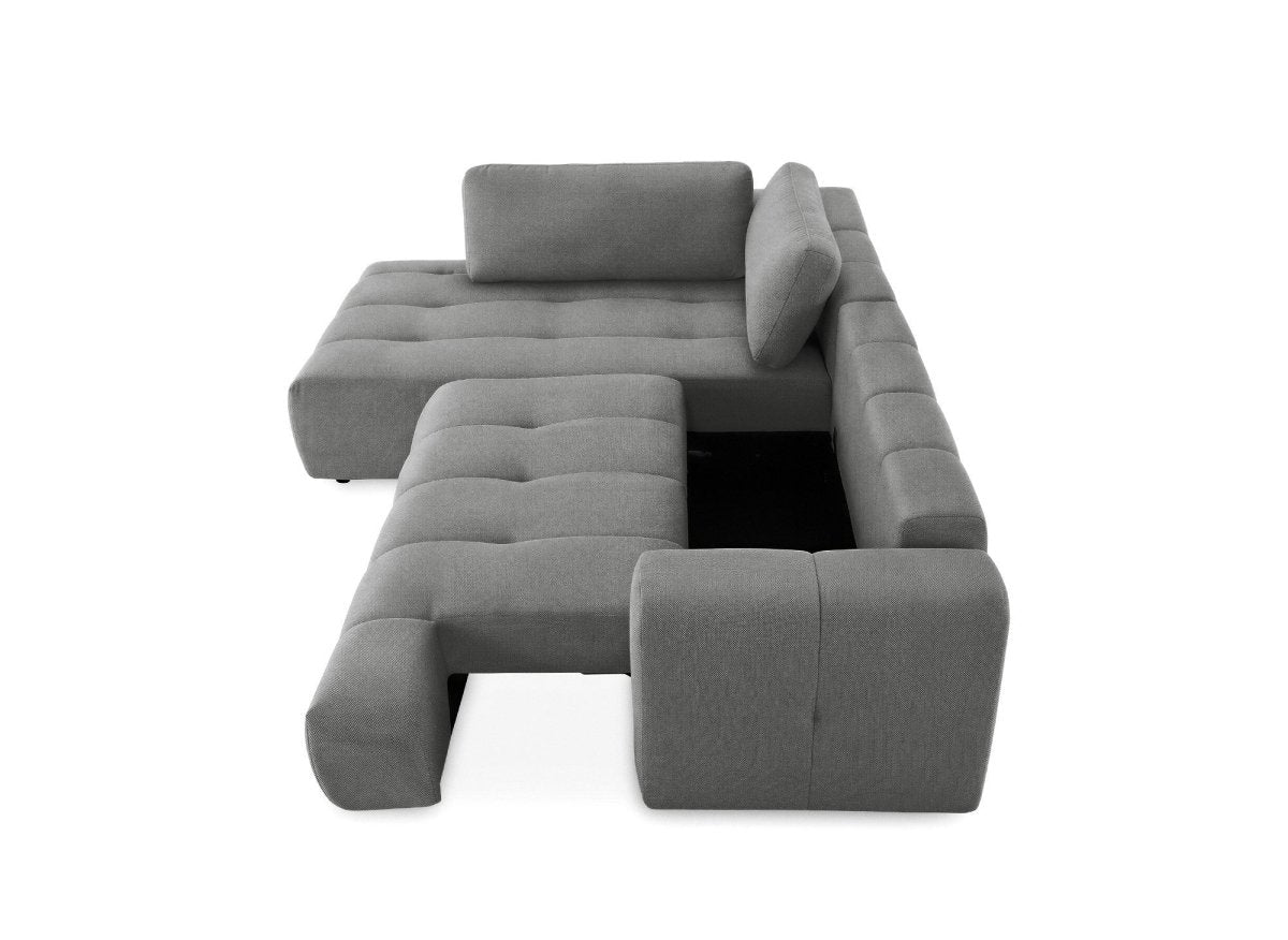 Canapé d'angle convertible avec coffre en tissu gris HAVEN - Angle gauche - DécoInParis