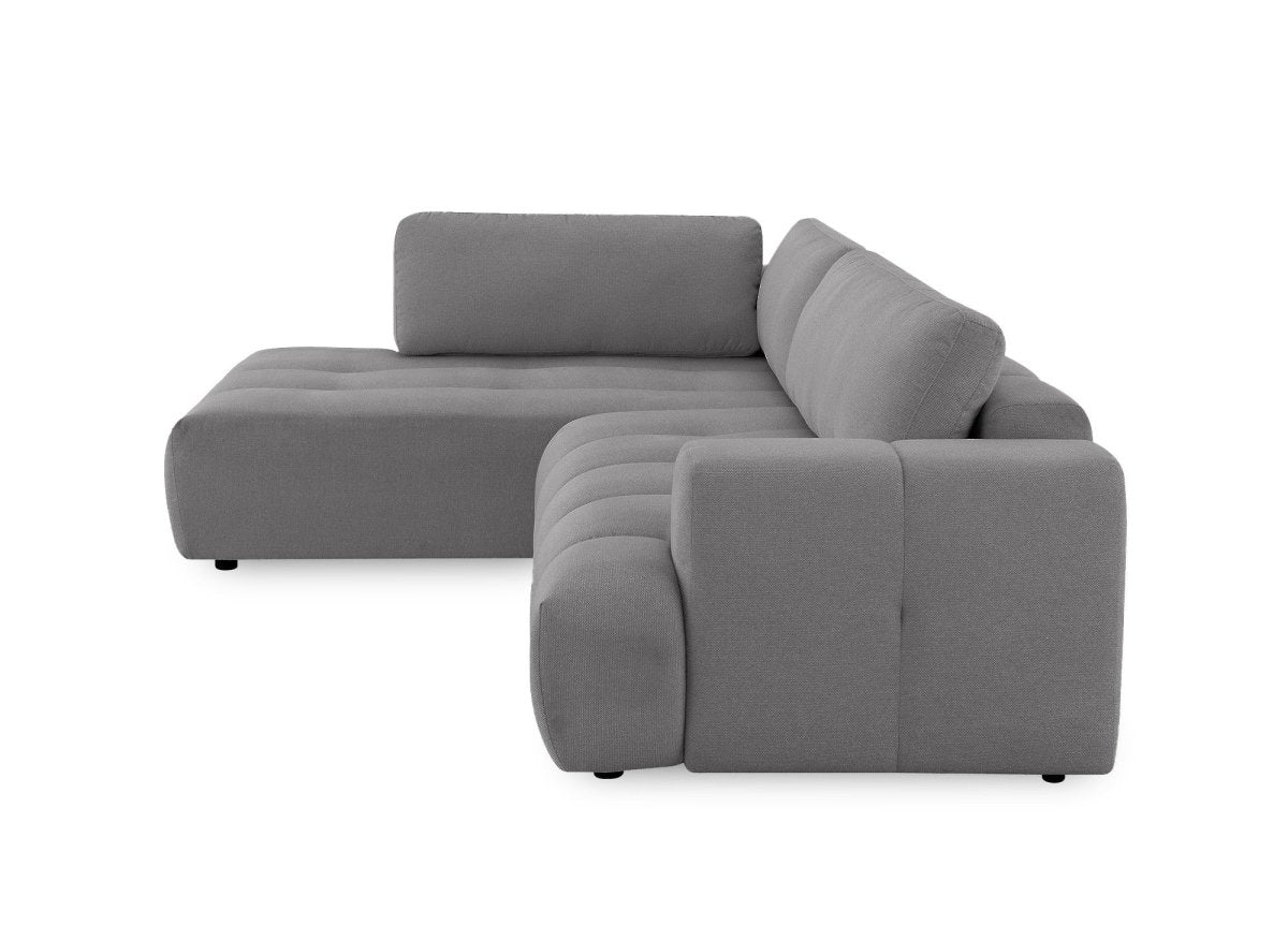 Canapé d'angle convertible avec coffre en tissu gris HAVEN - Angle gauche - DécoInParis