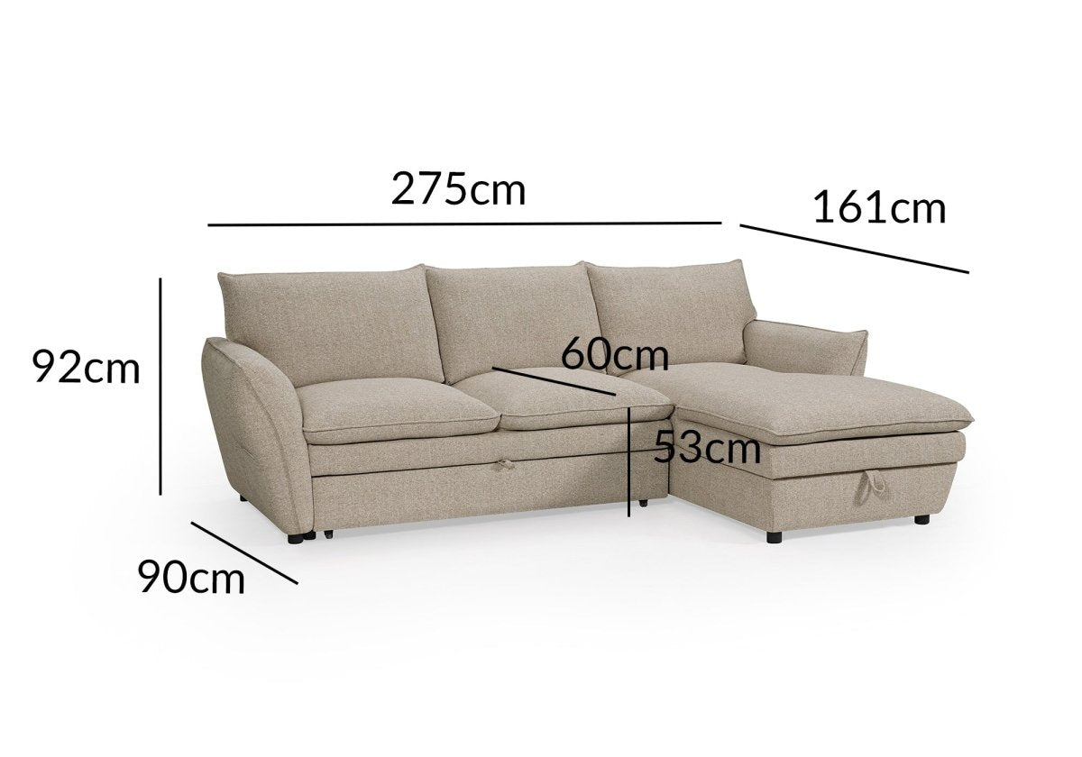 Canapé d'angle convertible avec coffre en tissu taupe CAPUCINE - Angle droit - DécoInParis